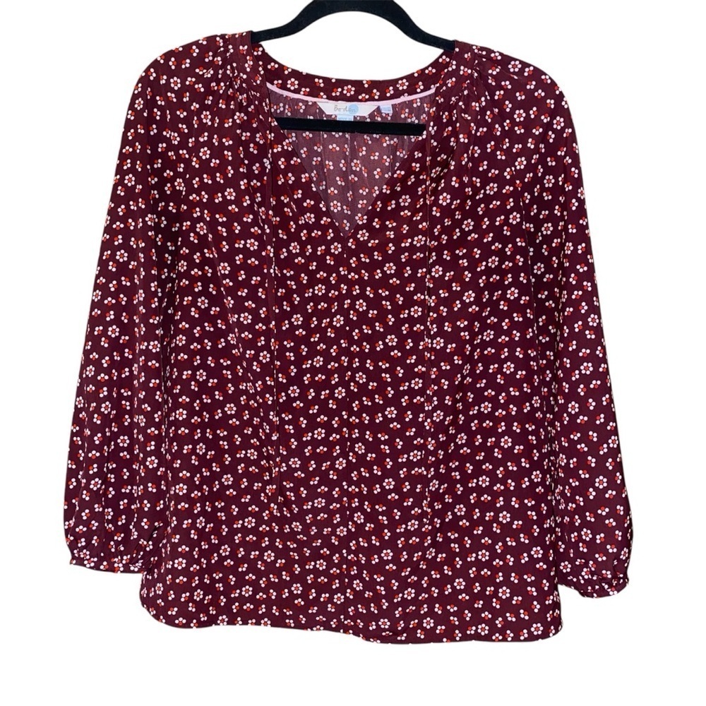 Boden Floral Burgundy Blouse Size US 8R